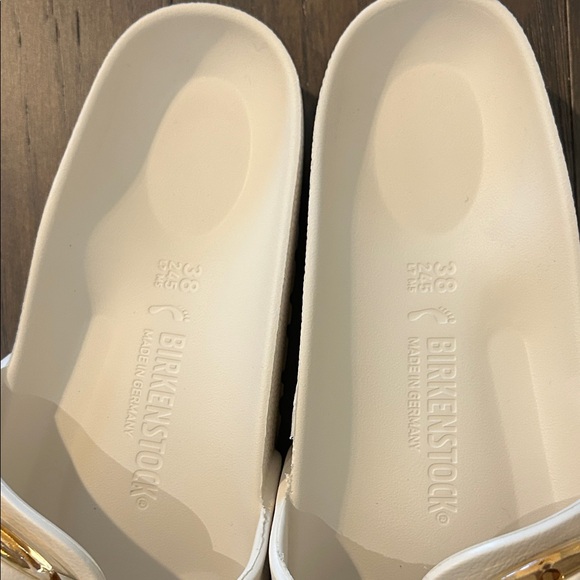 Birkenstock White Sandals with Gold Buckle - Picture 6 of 12